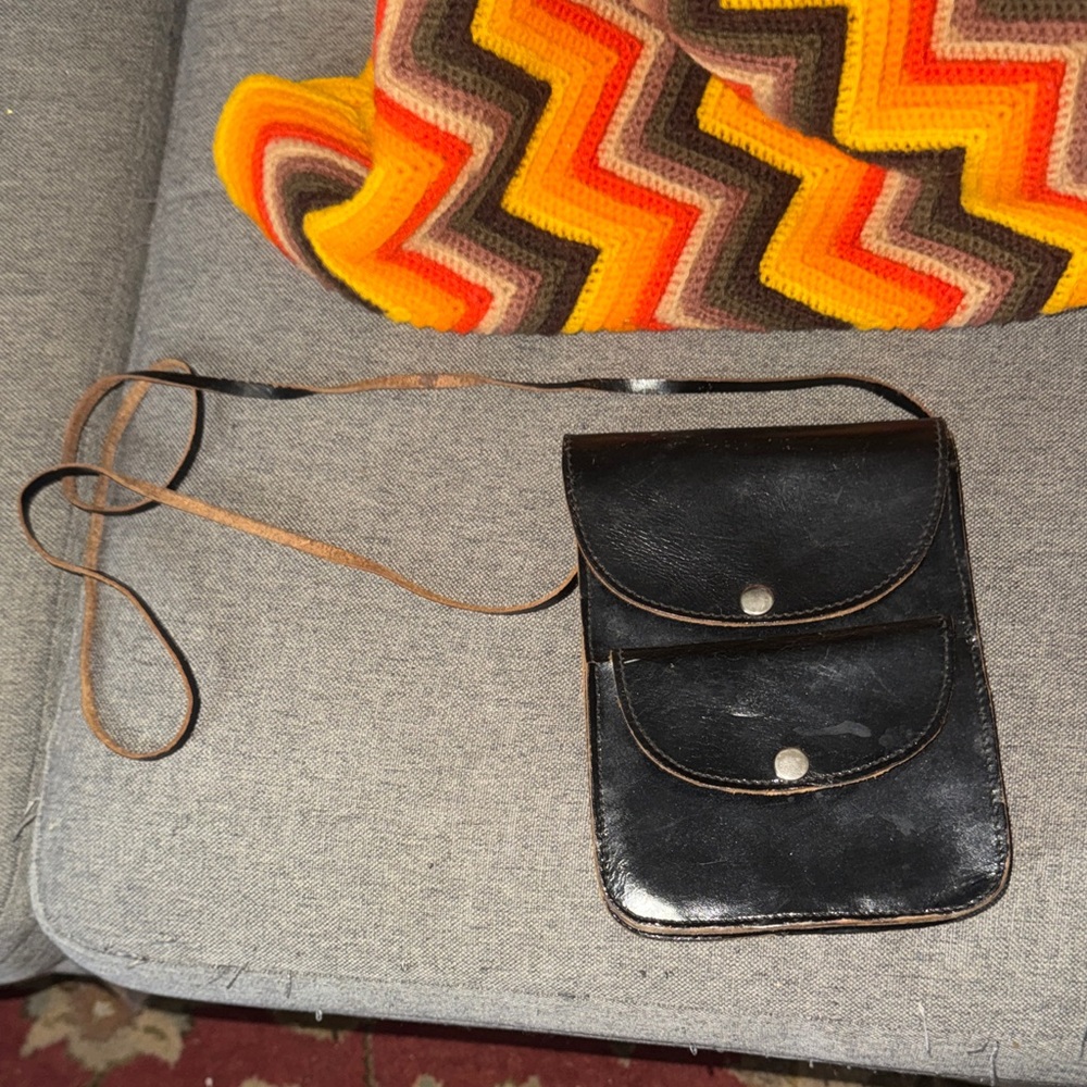Vintage Black Hard Leather Utility Pouch with Belt Loop